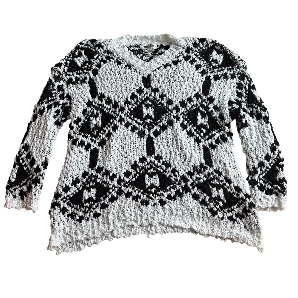 Elegant V-Neck Black and White Sweater